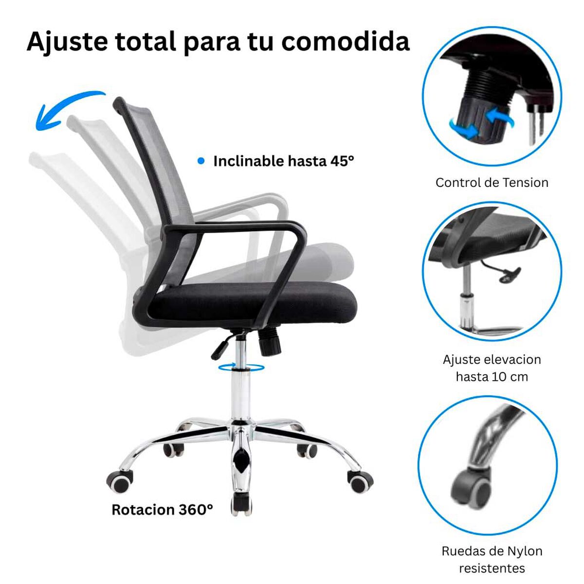 Silla de Escritorio Arthome Santiago Negra Gris