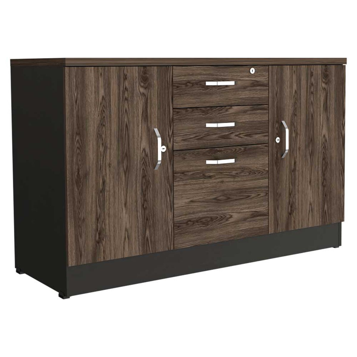 Combo Archivador 4 Cajones + Gabinete 2 Puertas TuHome Home Office Negro Soft-Coñac