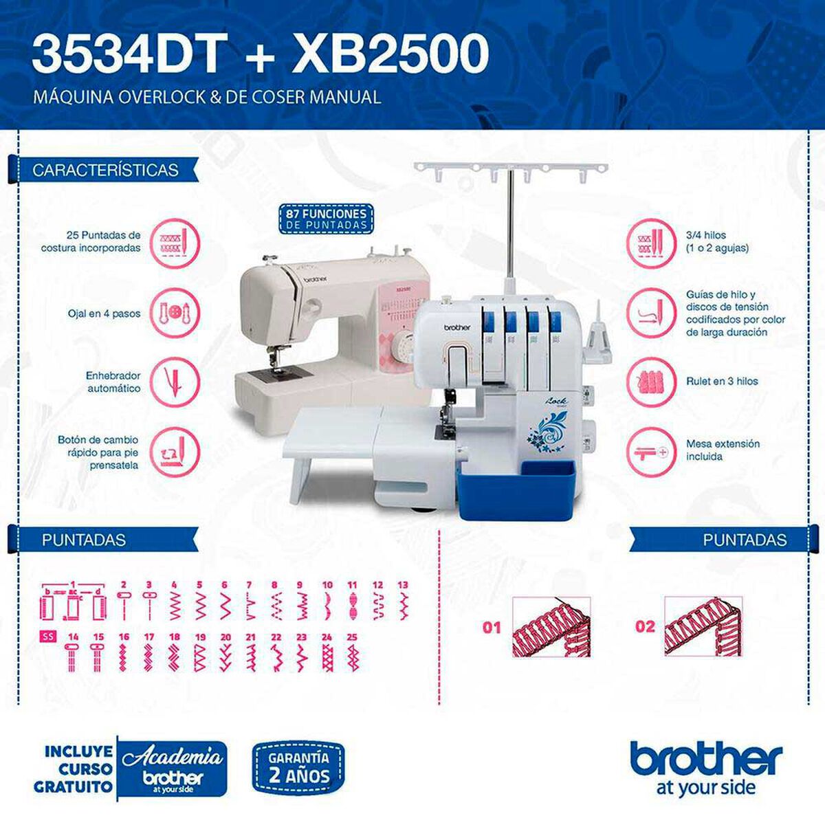 M&aacute;quina Overlock Brother 3534DT + M&aacute;quina de Coser Brother XB2500