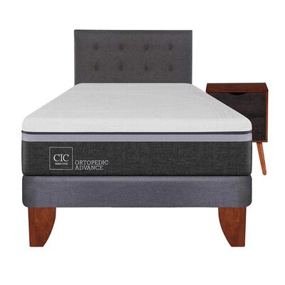 Cama Europea CIC 1,5 Plazas Ortopedic Advance + Respaldo + Velador Eufrates