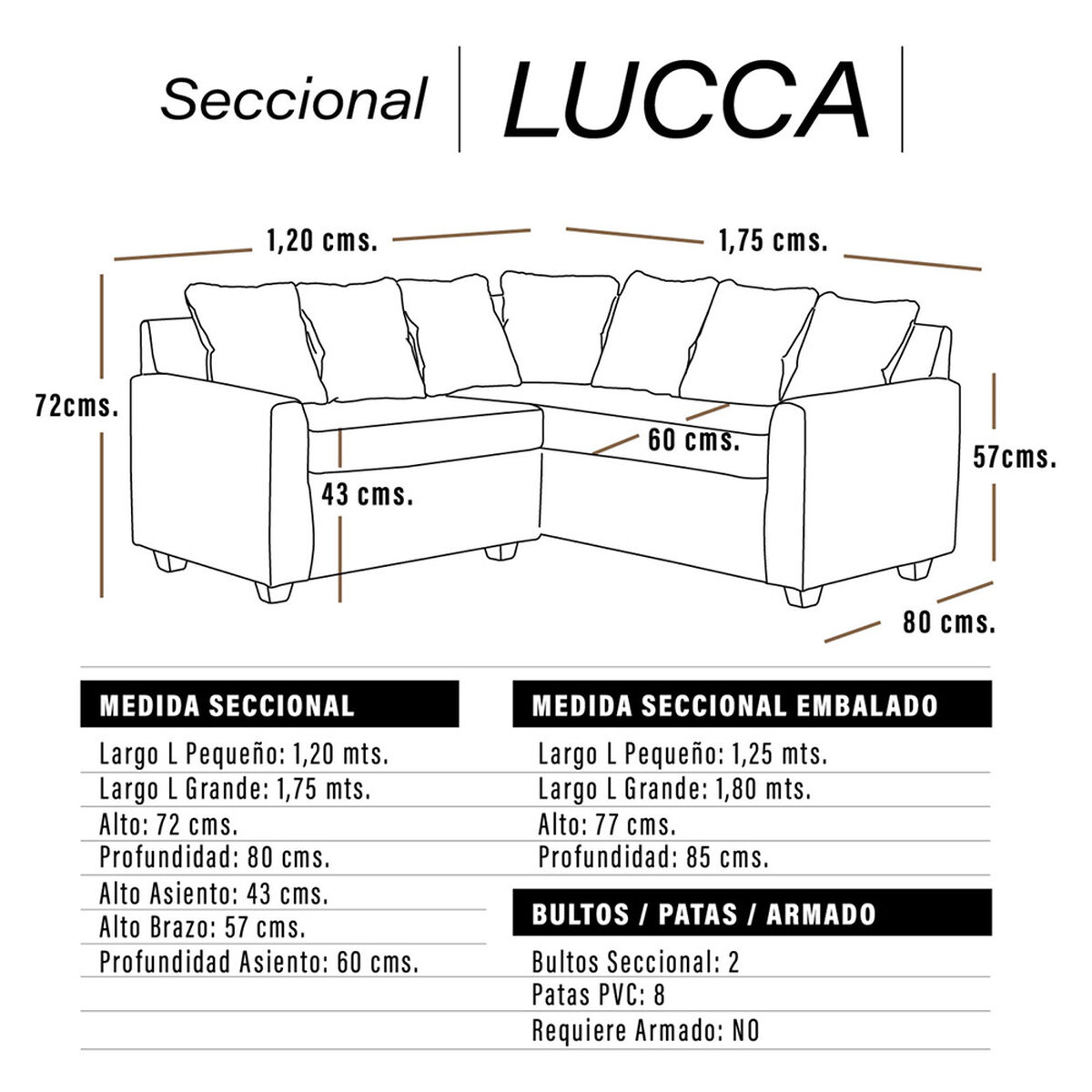 Seccional Latam Home Lucca 3 Cuerpos PU Rojo