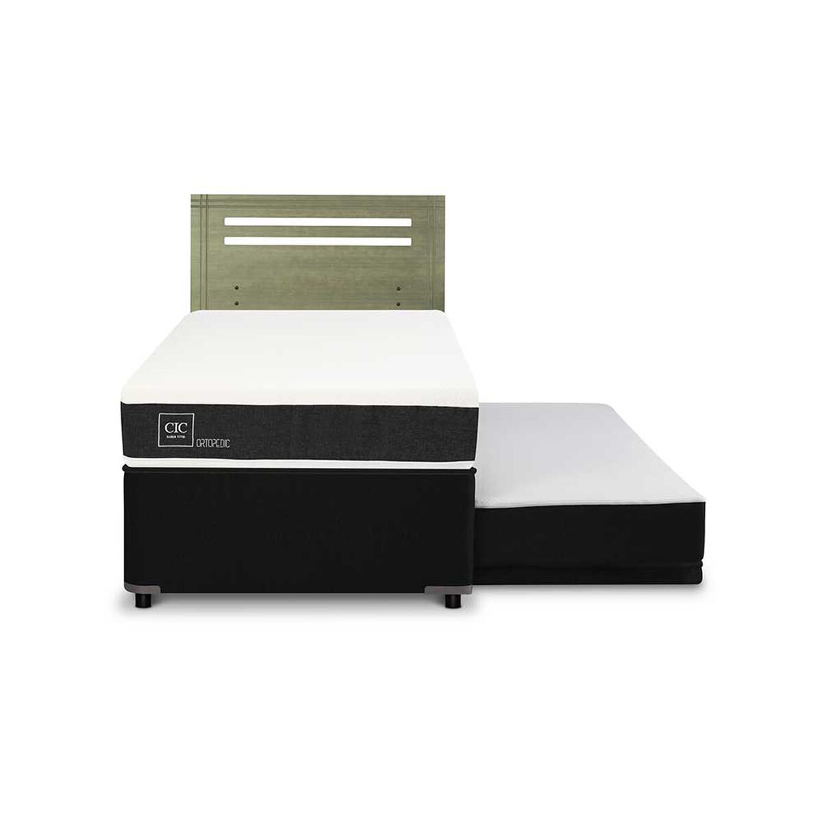 Cama Nido CIC 1,5 Plazas Ortopedic + Respaldo Munich Olivo