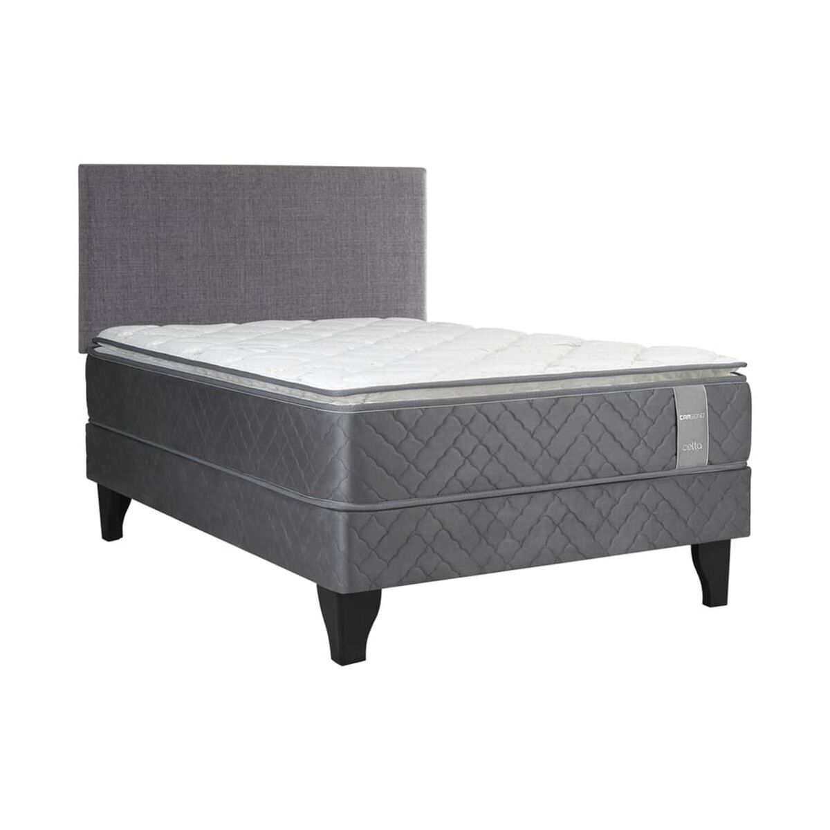 Cama Europea Celta 1,5 Plazas Carbono + Respaldo Acolchado