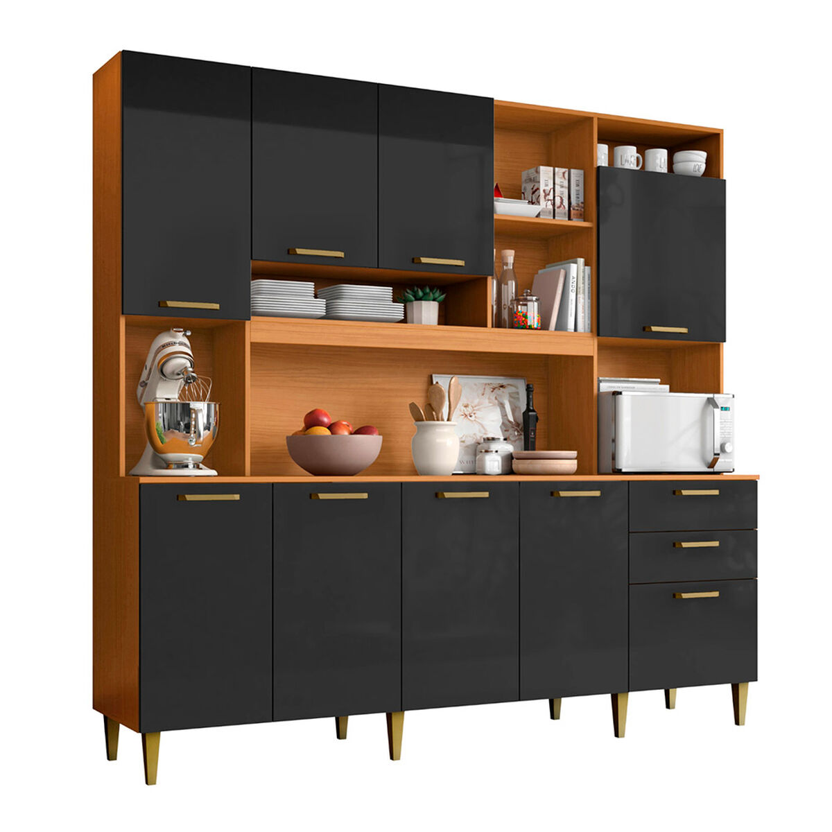 Kit de Cocina Onessta Mega 2 Cajones 9 Puertas Cinamomo Grafito