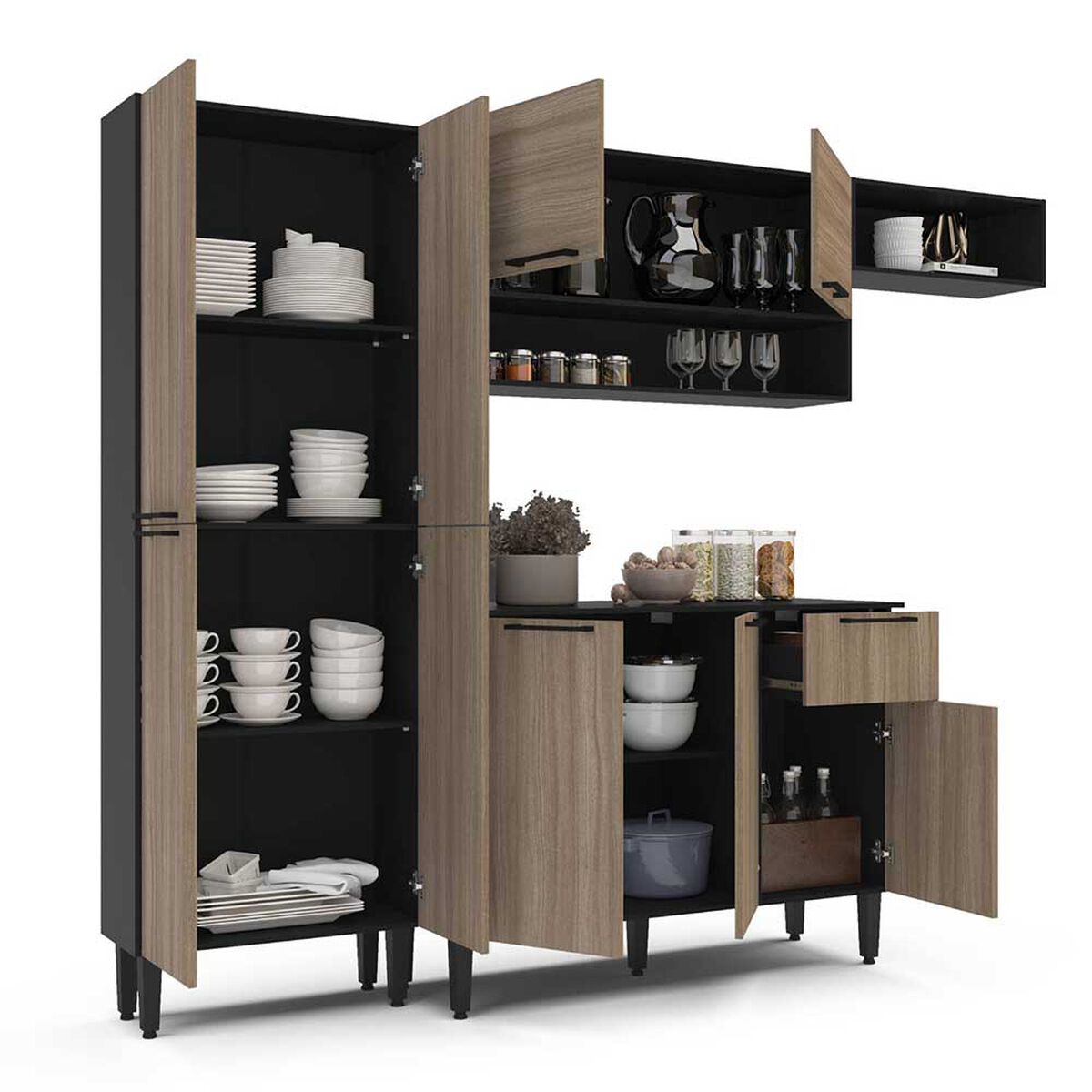 Mueble de Cocina Vekkahome Madri 1 Cajón 9 Puertas Café