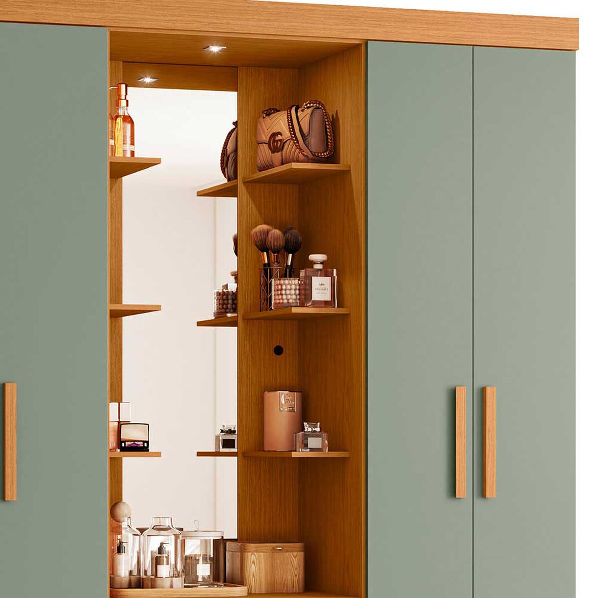 Closet Vekkahome Olimpia con Espejo 4 Puertas 2 Cajones Verde