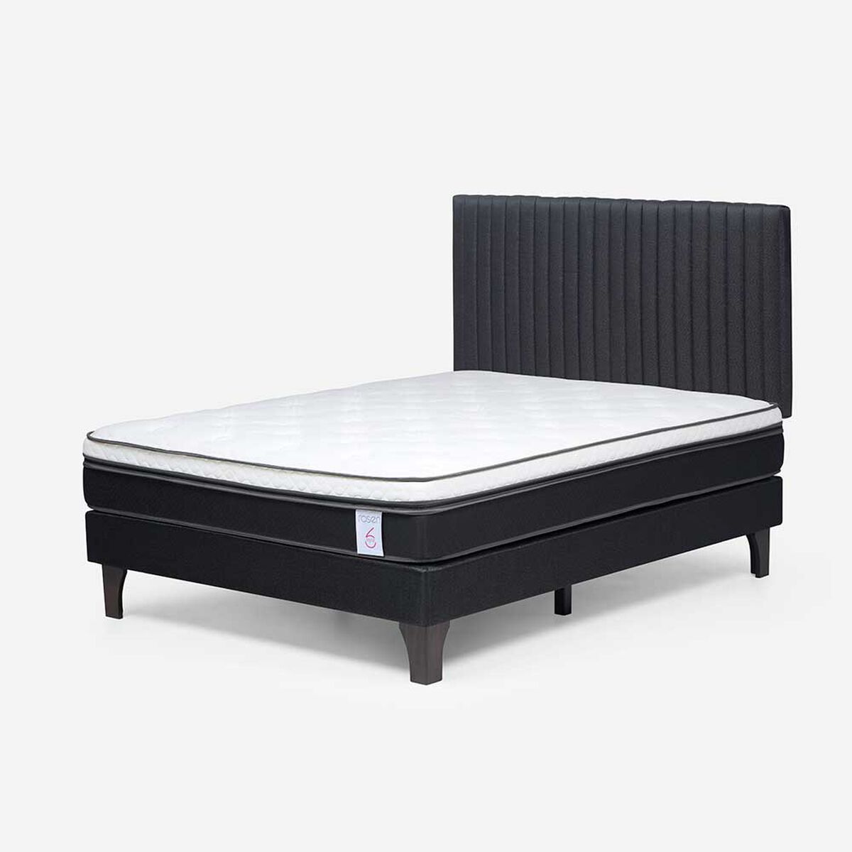 Cama Europea Rosen 2 Plazas New Style 6 + Respaldo Grafito