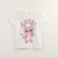 Polera Manga Corta Niña Stitch Ecru