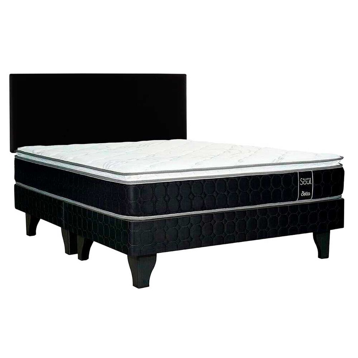Cama Europea Celta Base Dividida 2 Plazas Black Soul + Respaldo Gij&oacute;n Acolchado