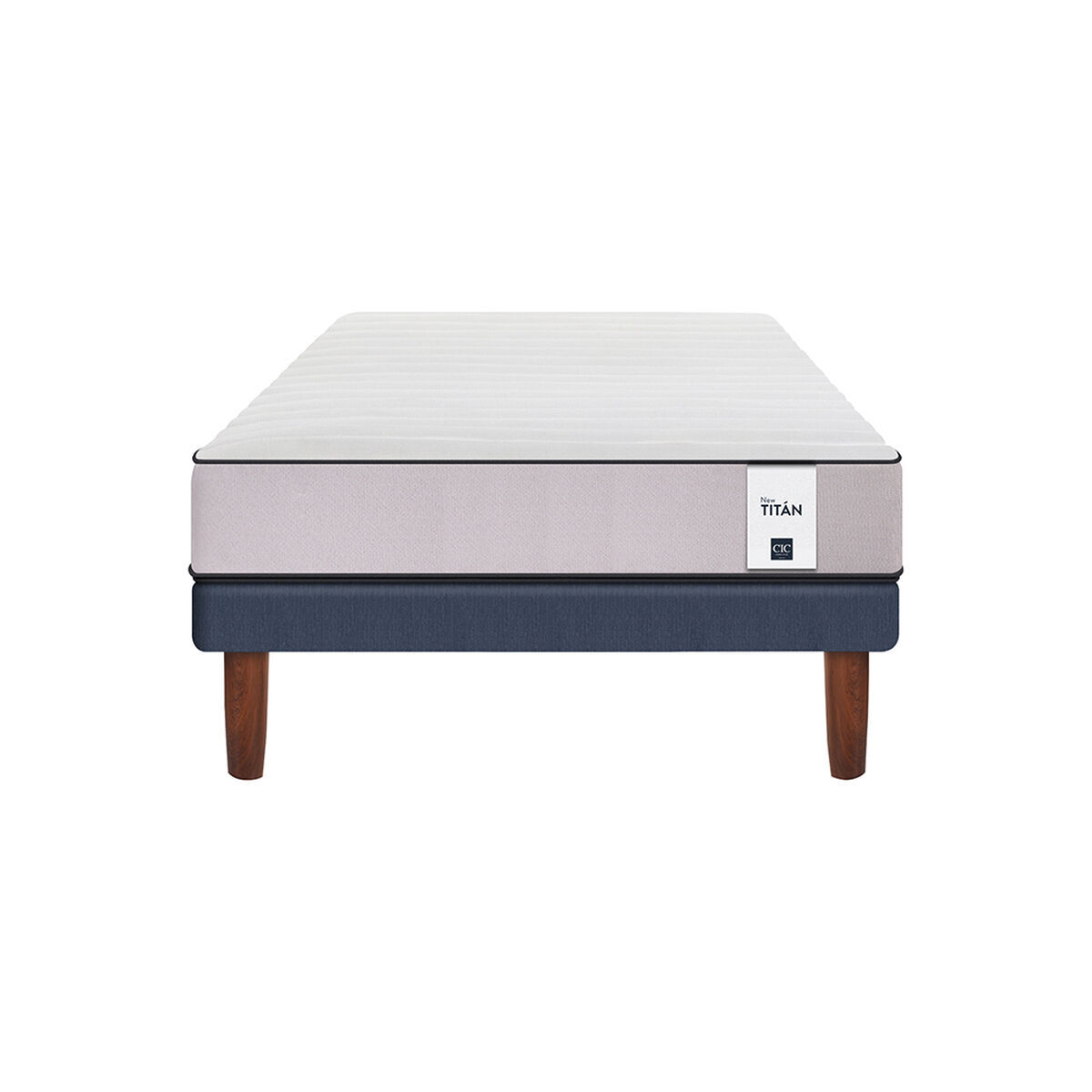 Combo Cama Europea CIC 1,5 Plazas New Titán + Set Maderas Casanova Nogal + Set Textiles + Almohada