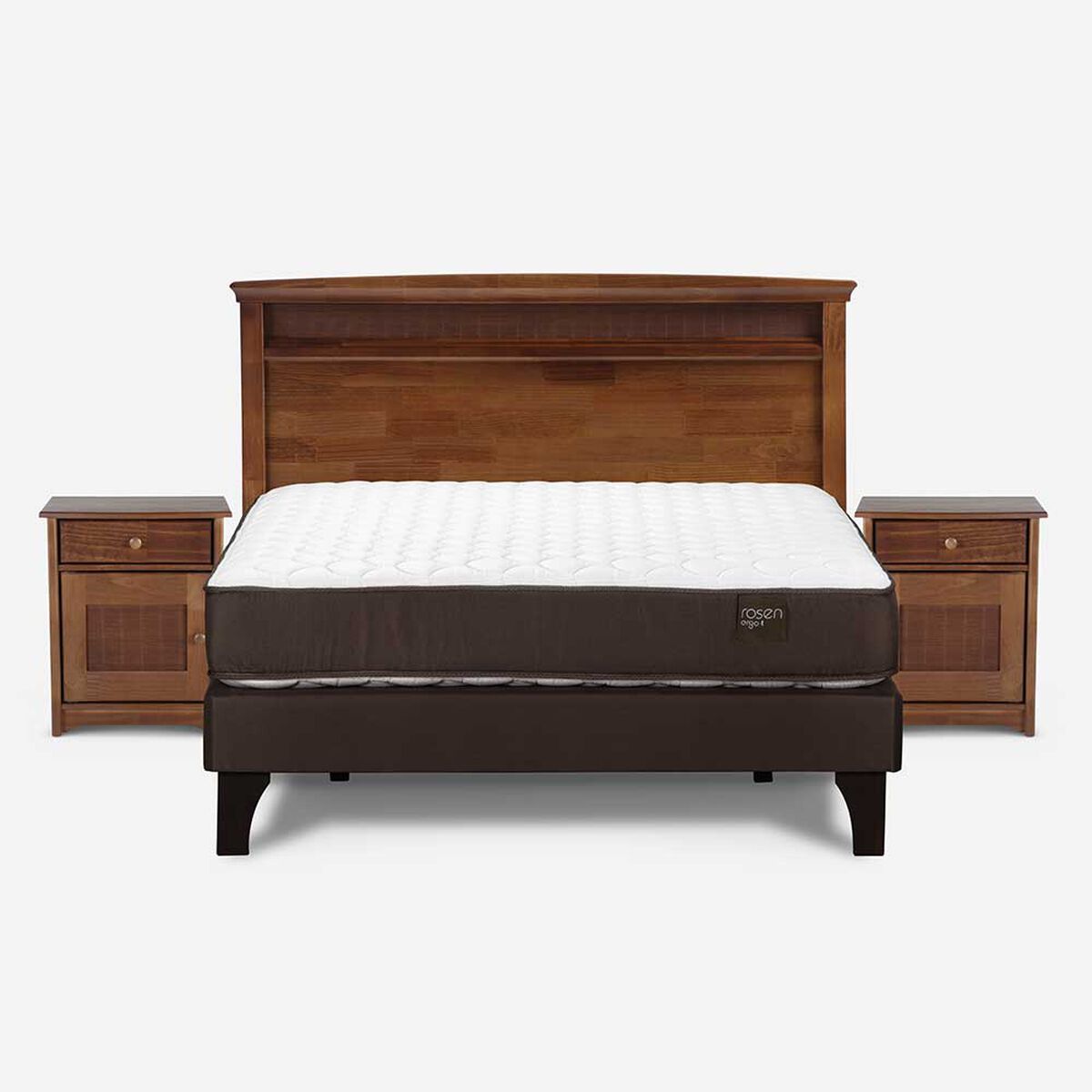Cama Europea Rosen 2 Plazas Ergo T + Respaldo + 2 Veladores