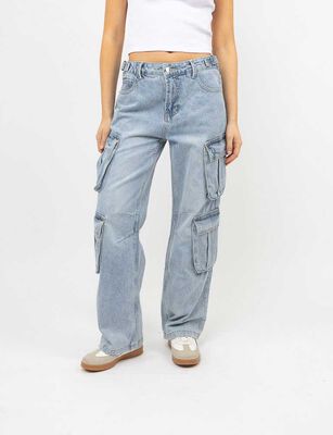Imagen 1 del producto Jeans Cintura Ajustable Wide Leg Mujer Icono Celeste, Gris, Indigo