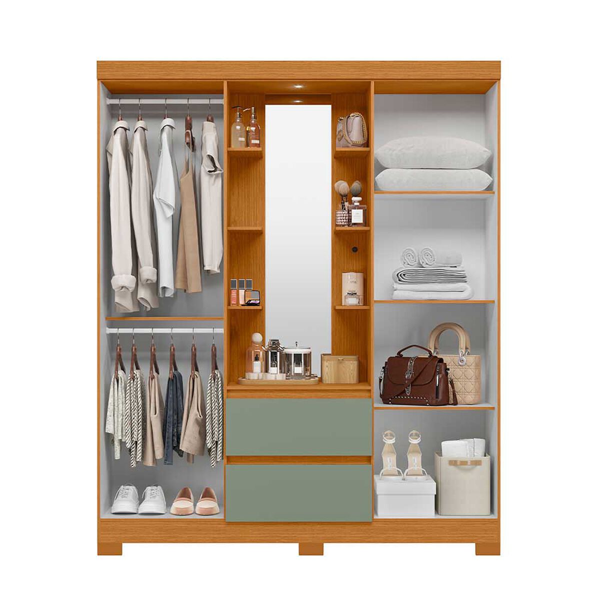 Closet Vekkahome Olimpia con Espejo 4 Puertas 2 Cajones Verde