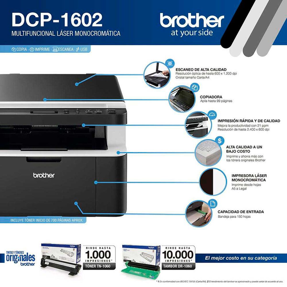 Multifuncional Brother DCP-1602 L&aacute;ser B&N