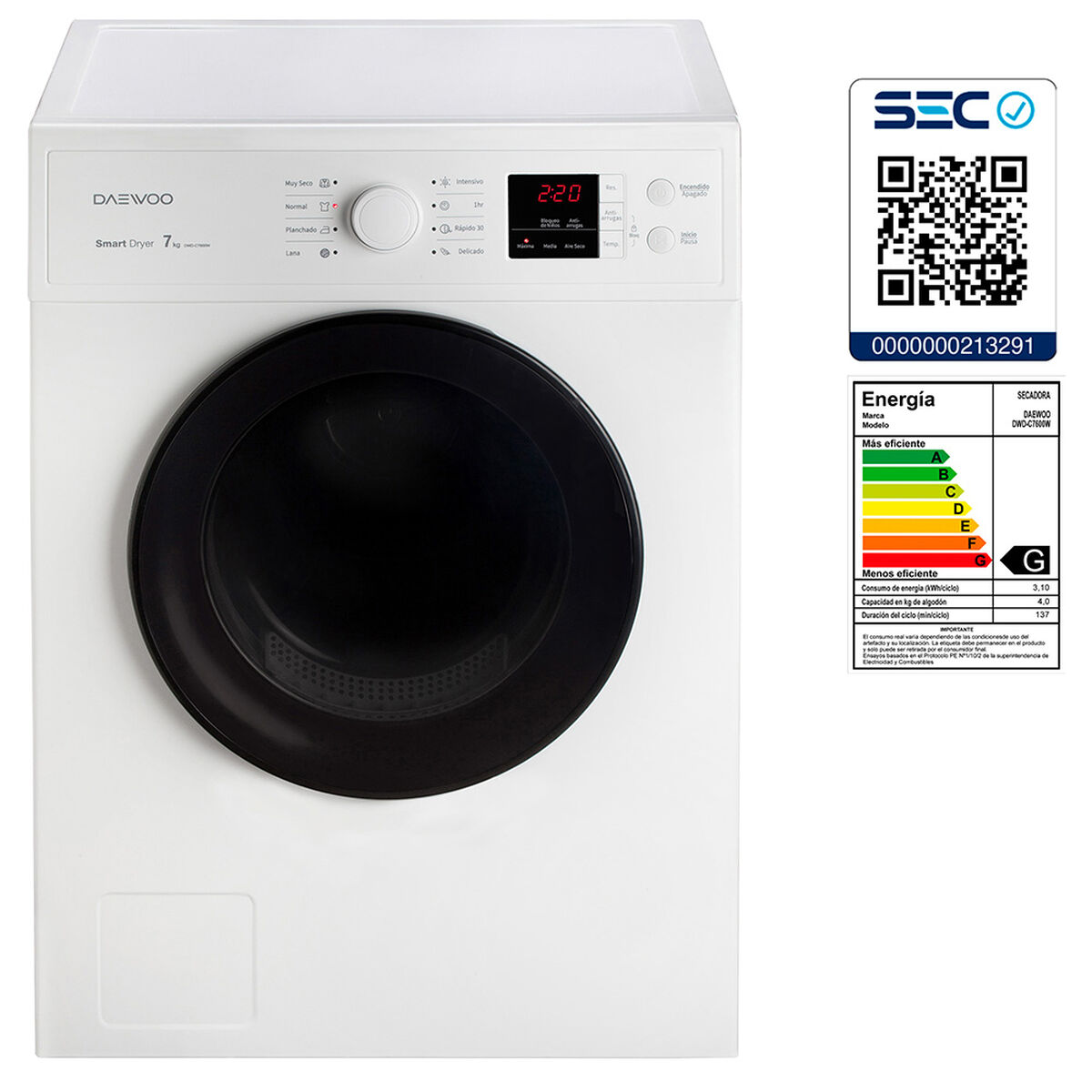 Secadora Daewoo DWD-C7600W 7KG