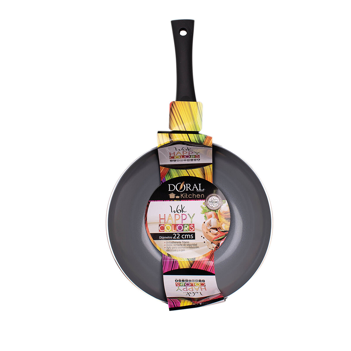 Wok Acero Inoxidable Doral Happy Color Rojo 22 cm