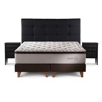 Cama Europea Rosen Base Dividida 2 Plazas Nest + Respaldo + 2 Veladores Issey Grafito