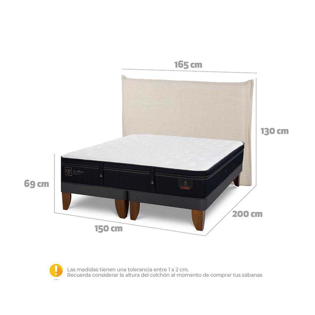 Cama Europea CIC Base Dividida 2 Plazas S&uacute;per Permium + Respaldo Tiber