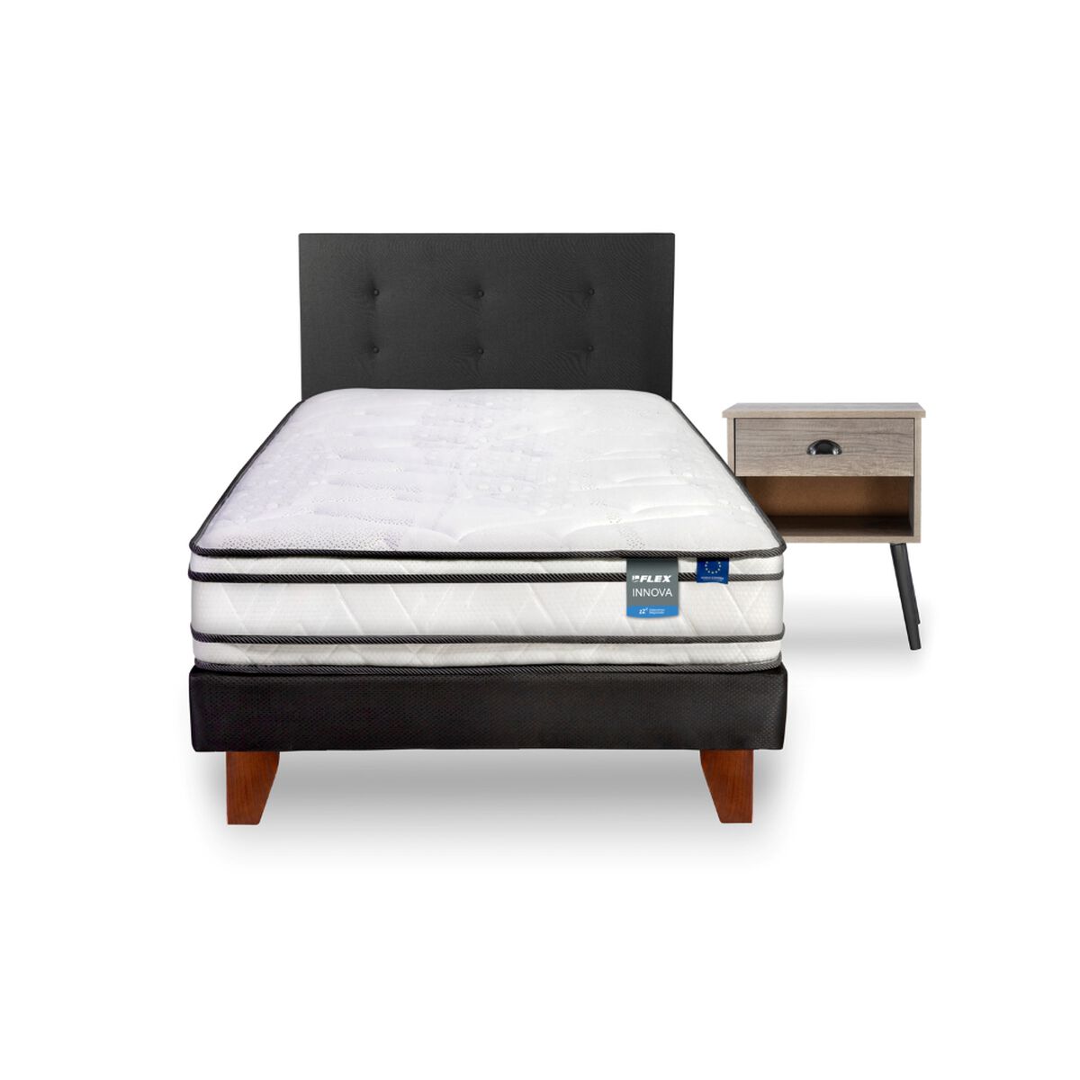 Cama Europea Flex 1,5 Plazas Innova + 1 Respaldo + 1 Velador
