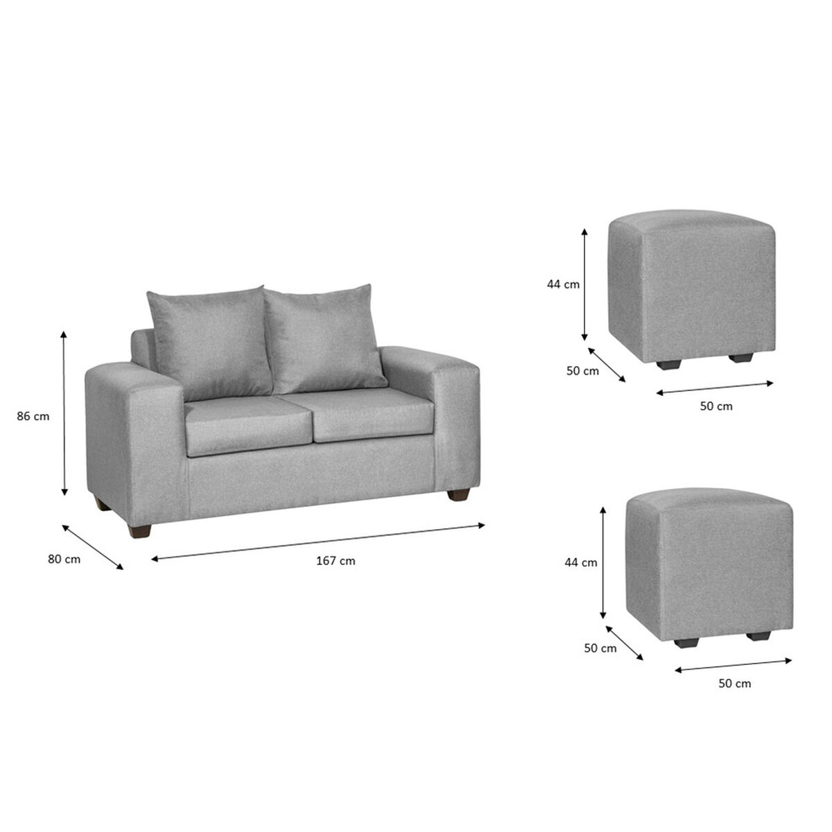 Juego de Living Innovamuebles Kahlo Sofá 2 Cuerpos + Dos Pouf 1 Cuerpo Oro