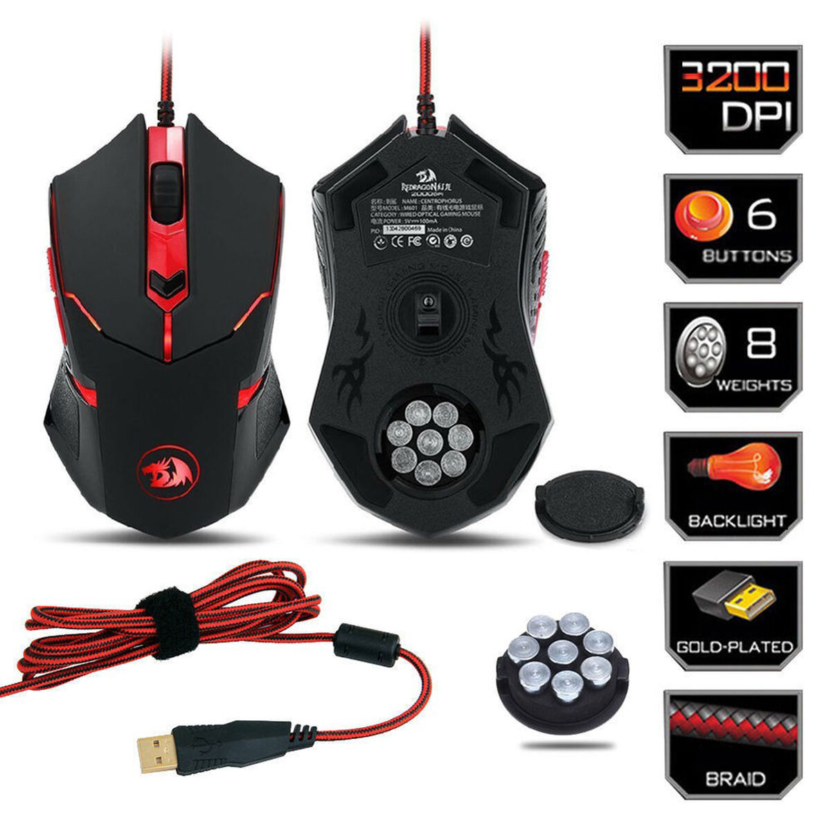 Mouse Gamer Redragon CENTROPHORUS M601