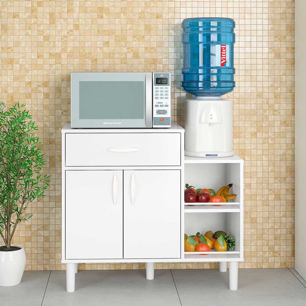 Mueble de Cocina para Microondas Vekkahome Montauri 1 Cajón 2 Puertas Blanco