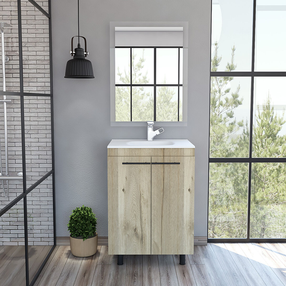 Mueble de Lavamanos Piso + Espejo TuHome Khari