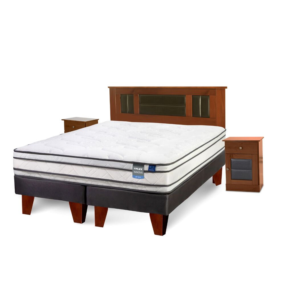Cama Europea Flex King Innova + Respaldo + 2 Veladores