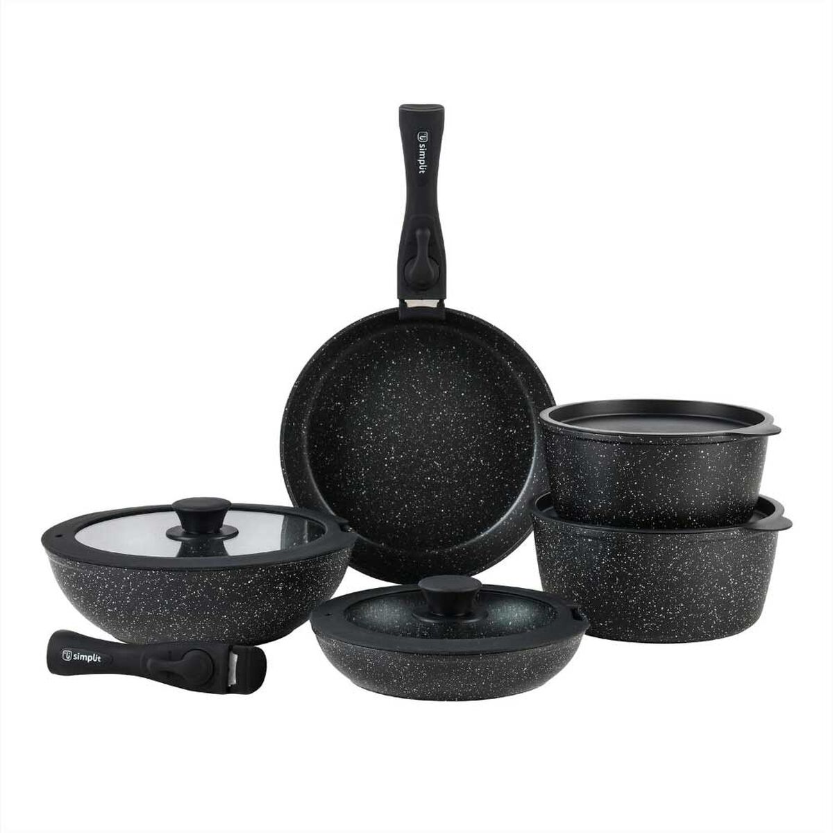 Bater&iacute;a de Cocina Antiadherente Granito Simplit Oxford 15 Piezas Negro