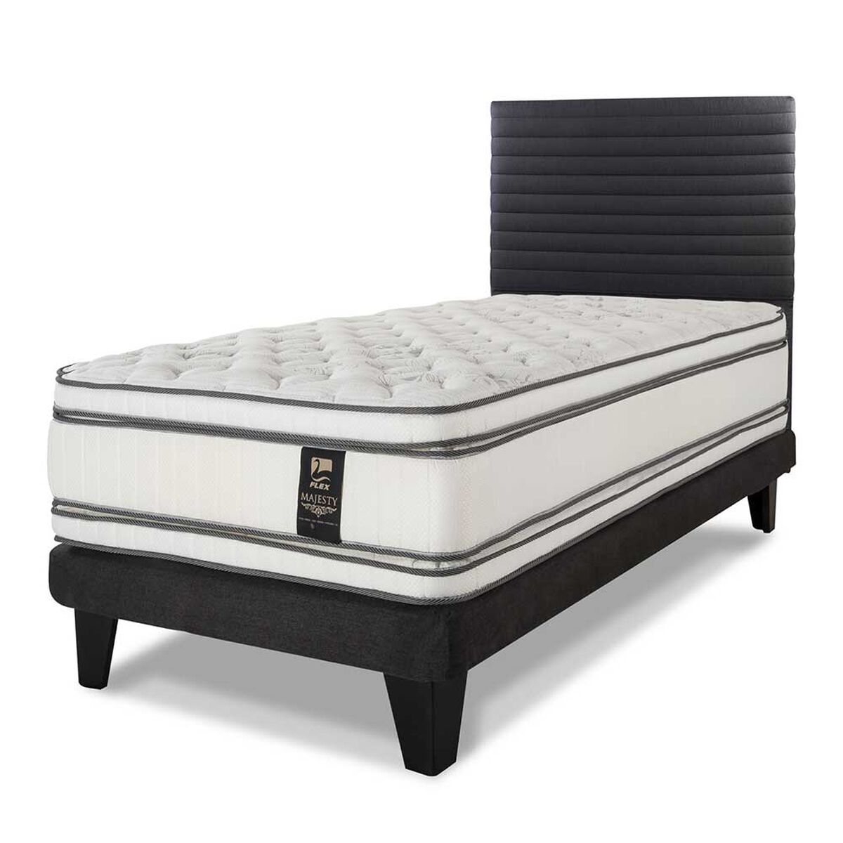 Cama Europea Flex 1,5 Plazas Majesty + Respaldo Modern Grafito