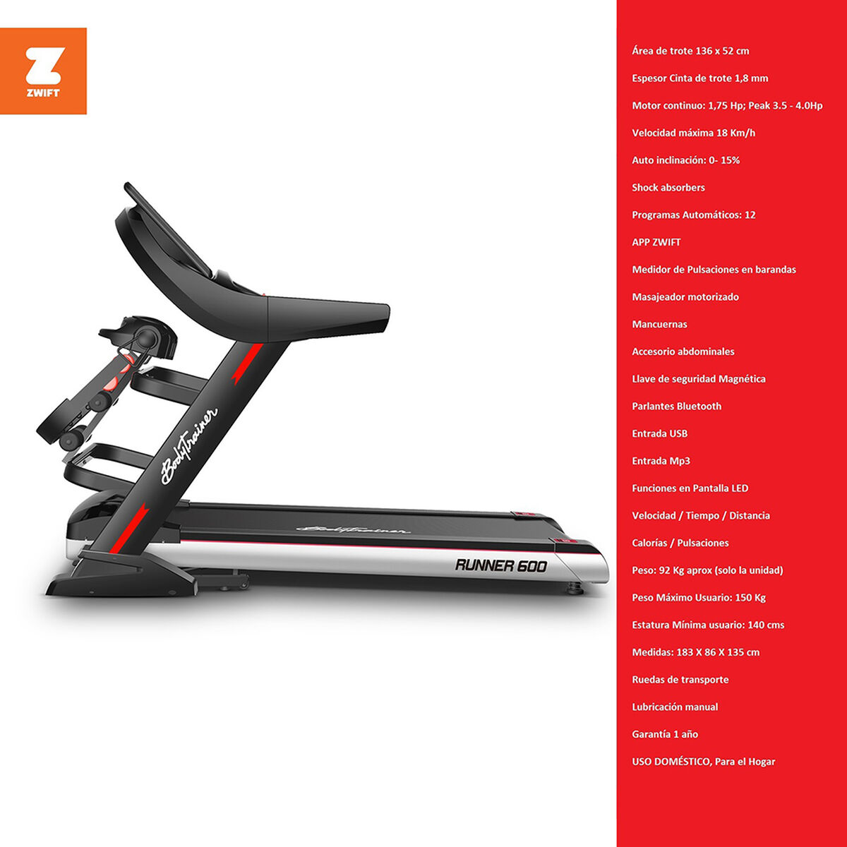 Trotadora Electrica BodyTrainer Runner 600