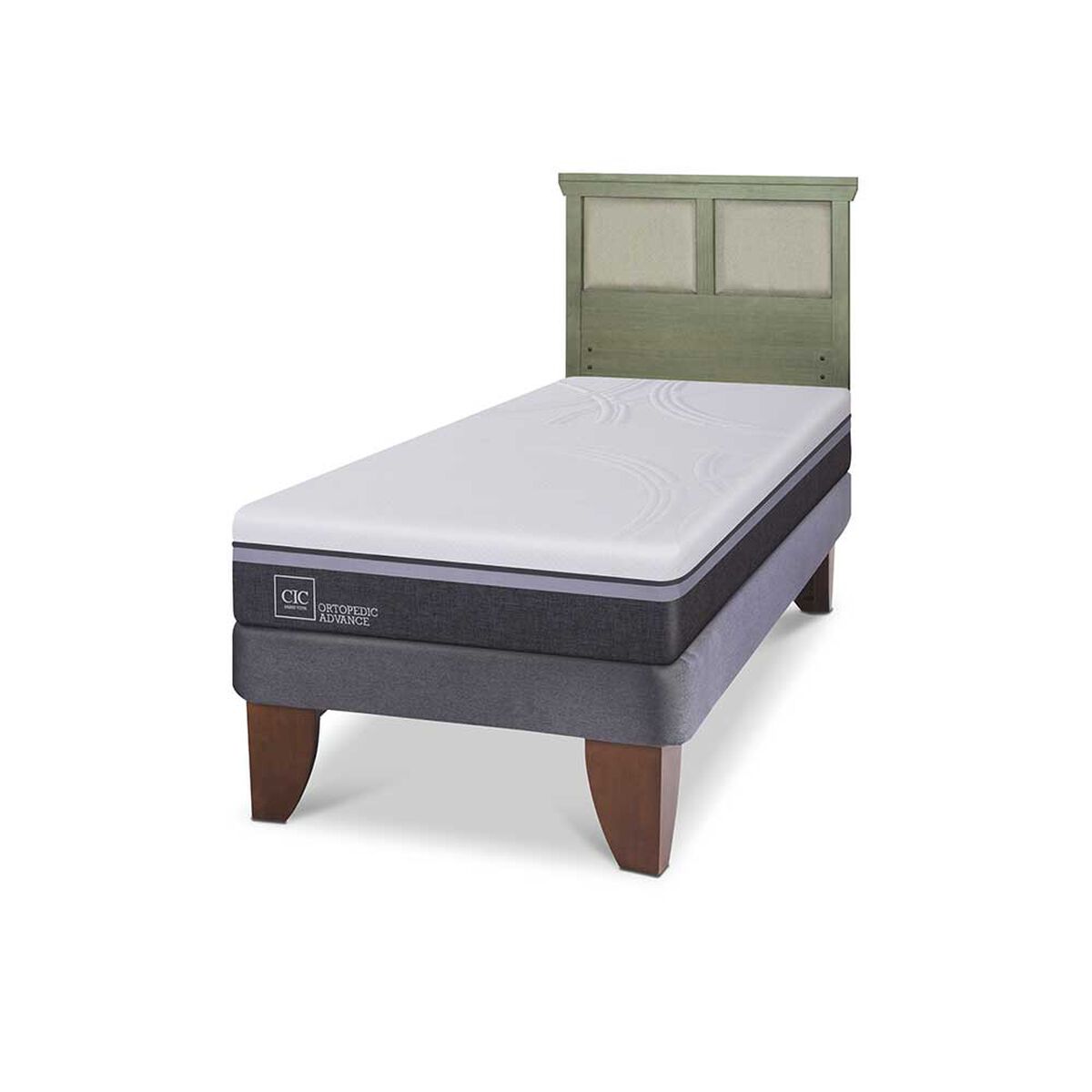 Cama Europea CIC 1,5 Plazas Ortopedic Advance + Respaldo Torino Olivo