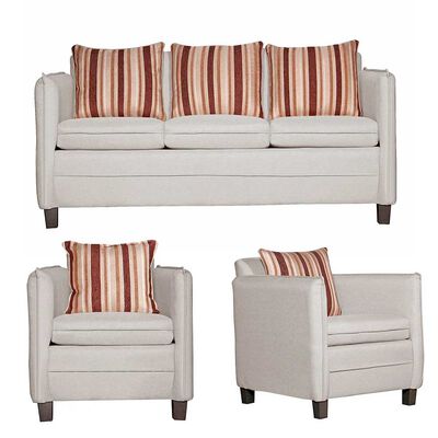 Juego de Living Ruzam Mobel Barcelona Sofá 3 Cuerpos + Dos Sillones 1 Cuerpo Lino Crudo