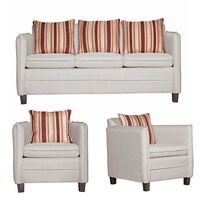 Juego de Living Ruzam Mobel Barcelona Sofá 3 Cuerpos + Dos Sillones 1 Cuerpo Lino Crudo