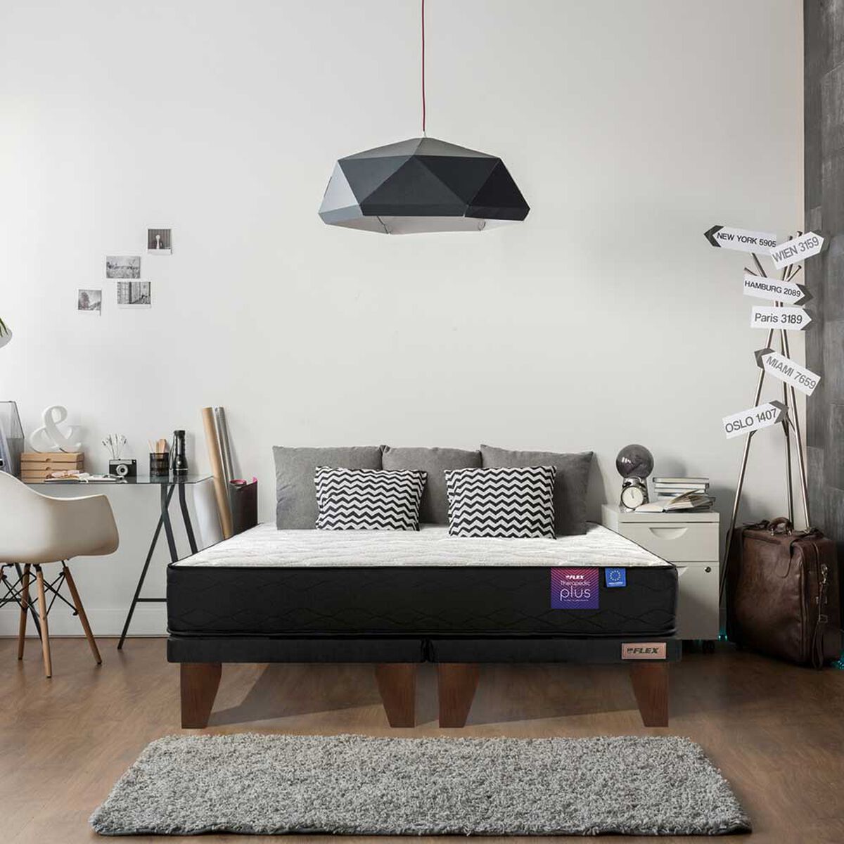 Cama Europea Flex Base Dividida 2 Plazas Flat Therapedic Plus