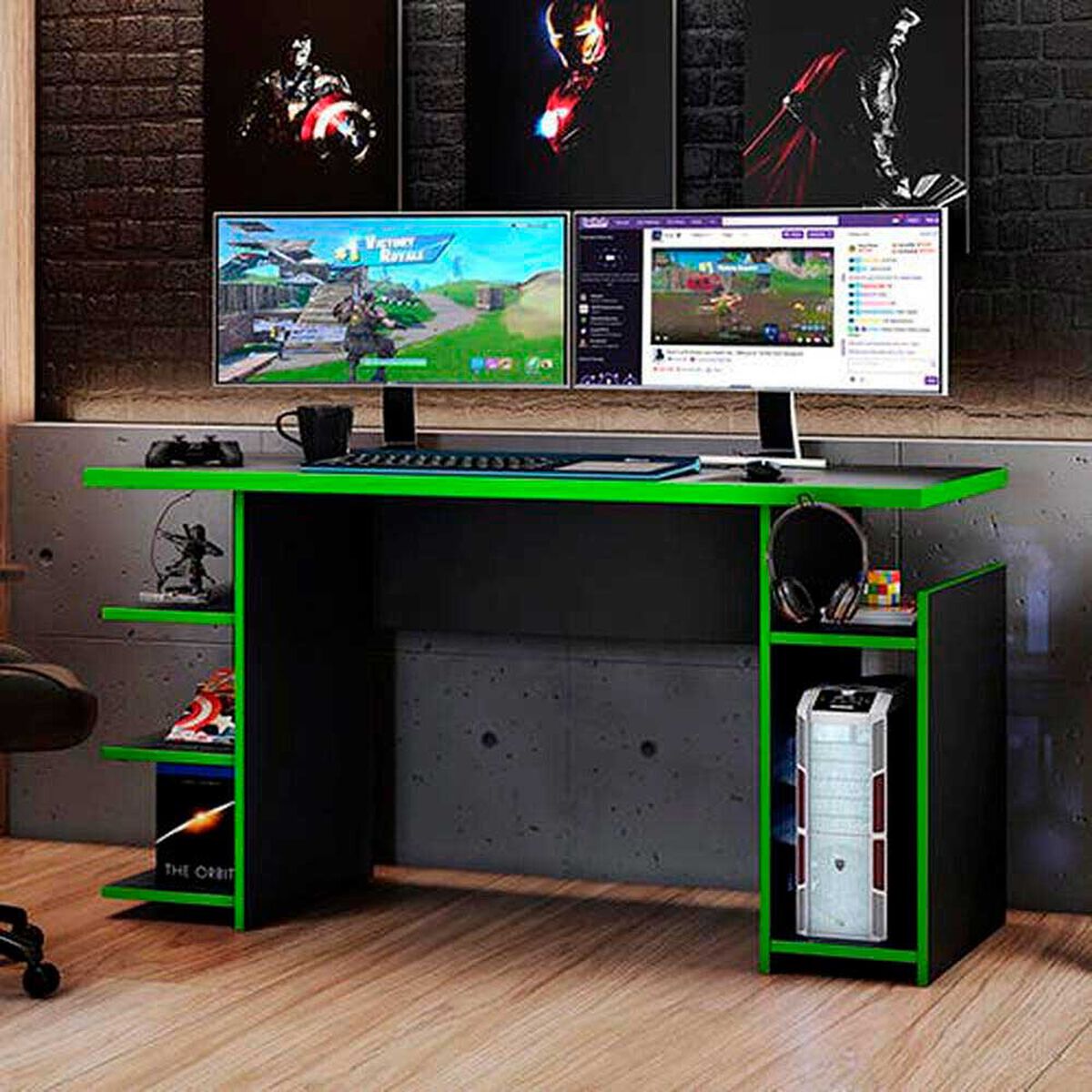 Escritorio Gamer Home Mobili Luigi Negro Verde
