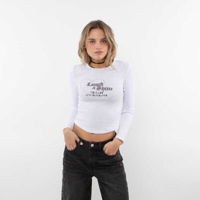 Polera Crop Con Estampado Manga Larga Mujer Icono