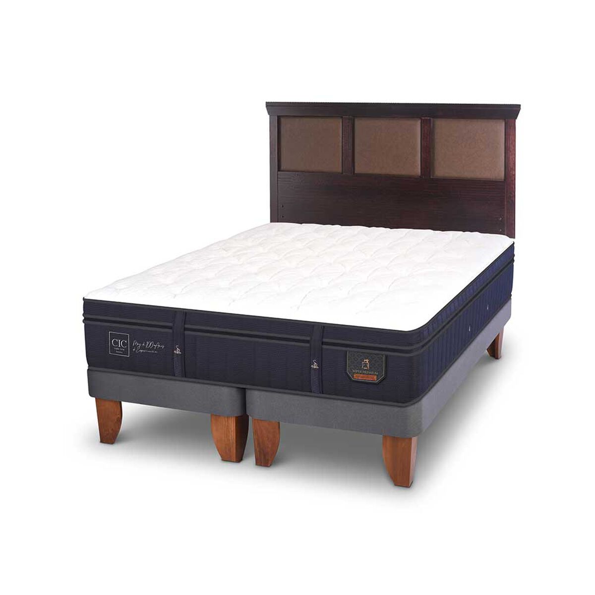 Cama Europea CIC Base Dividida 2 Plazas S&uacute;per Premium + Respaldo New Torino Chocolate