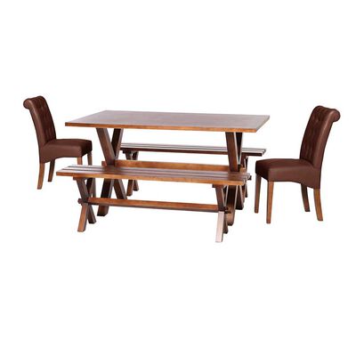 Juego de Comedor Latam Home Sevilla Oviedo 2 Sillas + 2 Bancas PU Chocolate