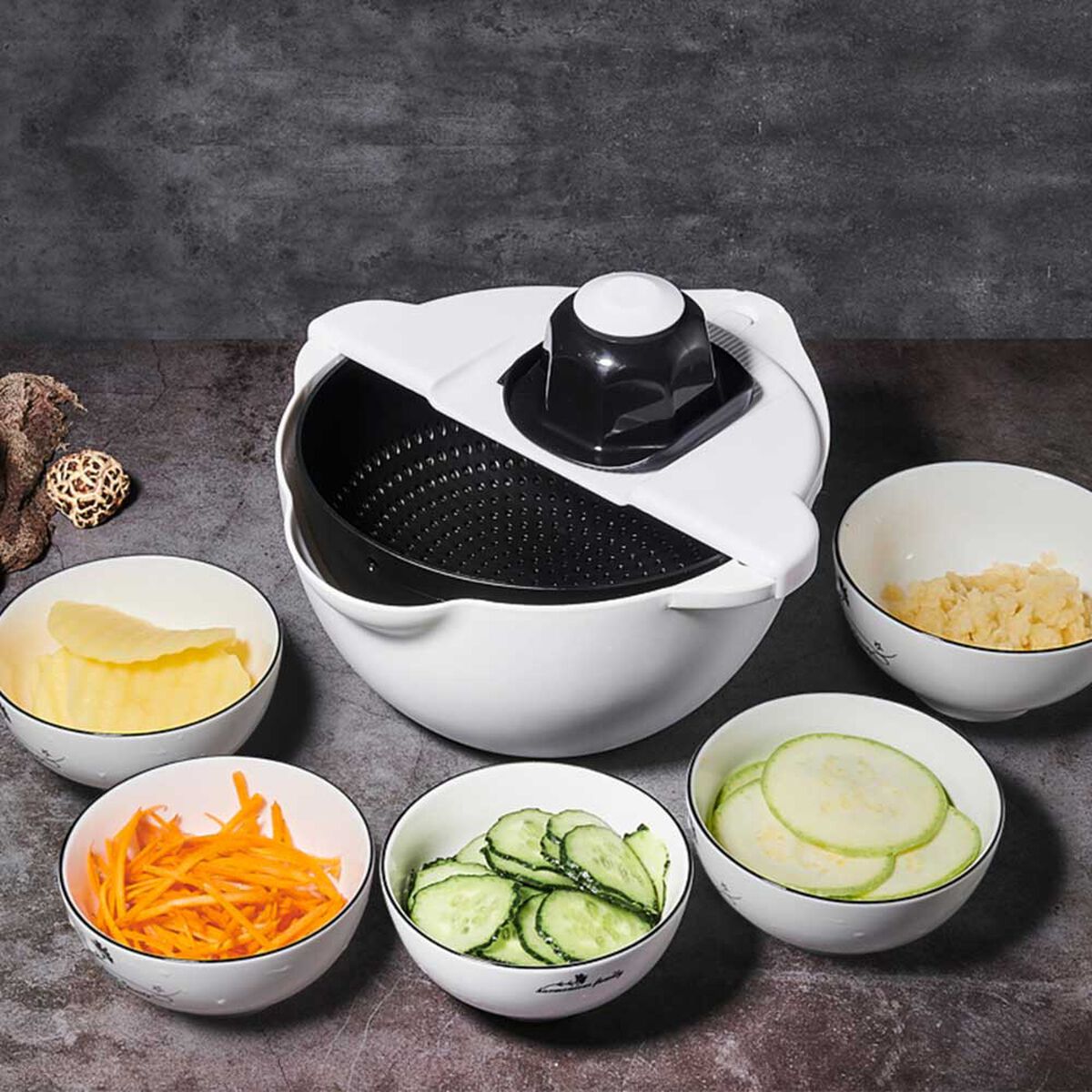 Bowl Cortador Rallador de Verduras Multifuncional 9 en 1 Simplit Blanco