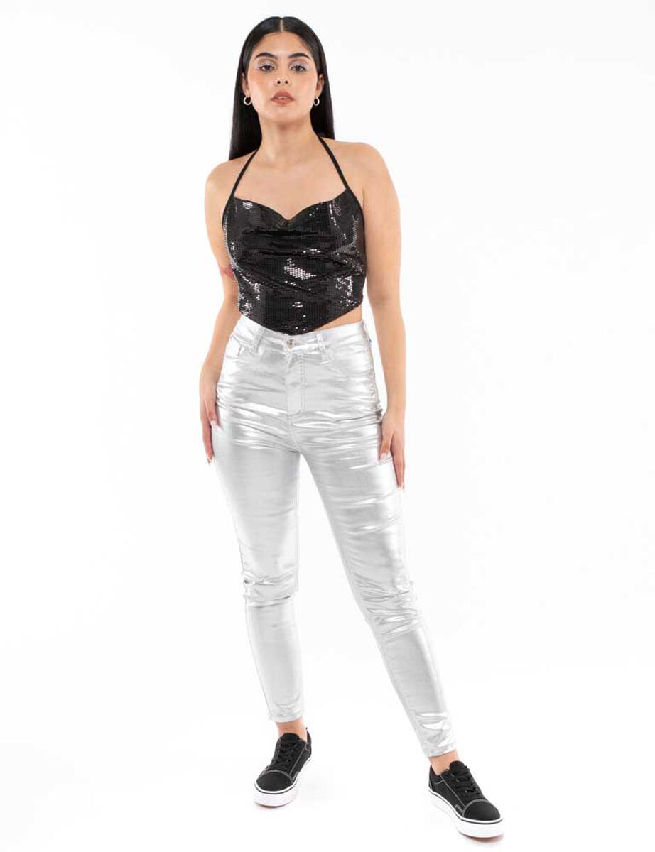 Pantalón Metalizado Skinny Mujer Icono