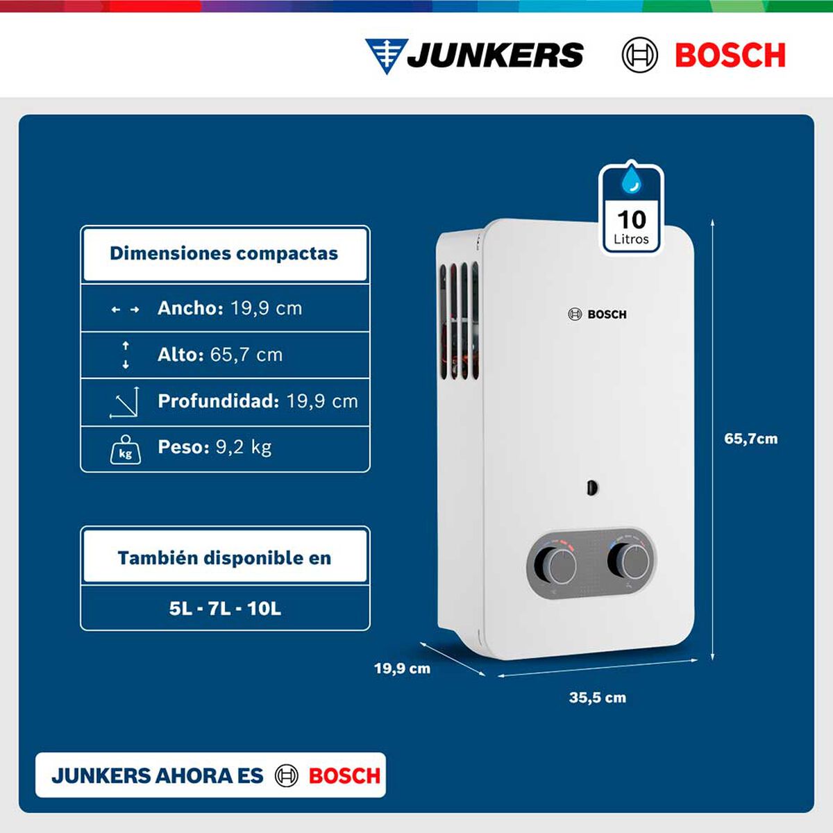 Calef&oacute;n 10 litros gas licuado tiro natural Junkers Bosch Therm 1500