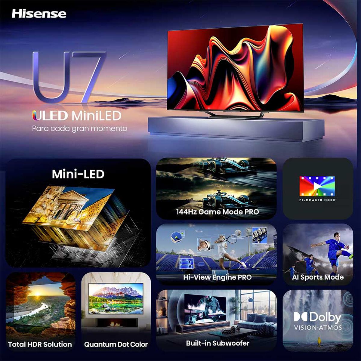 Mini LED 75'' Hisense 75U7N Smart TV 4K