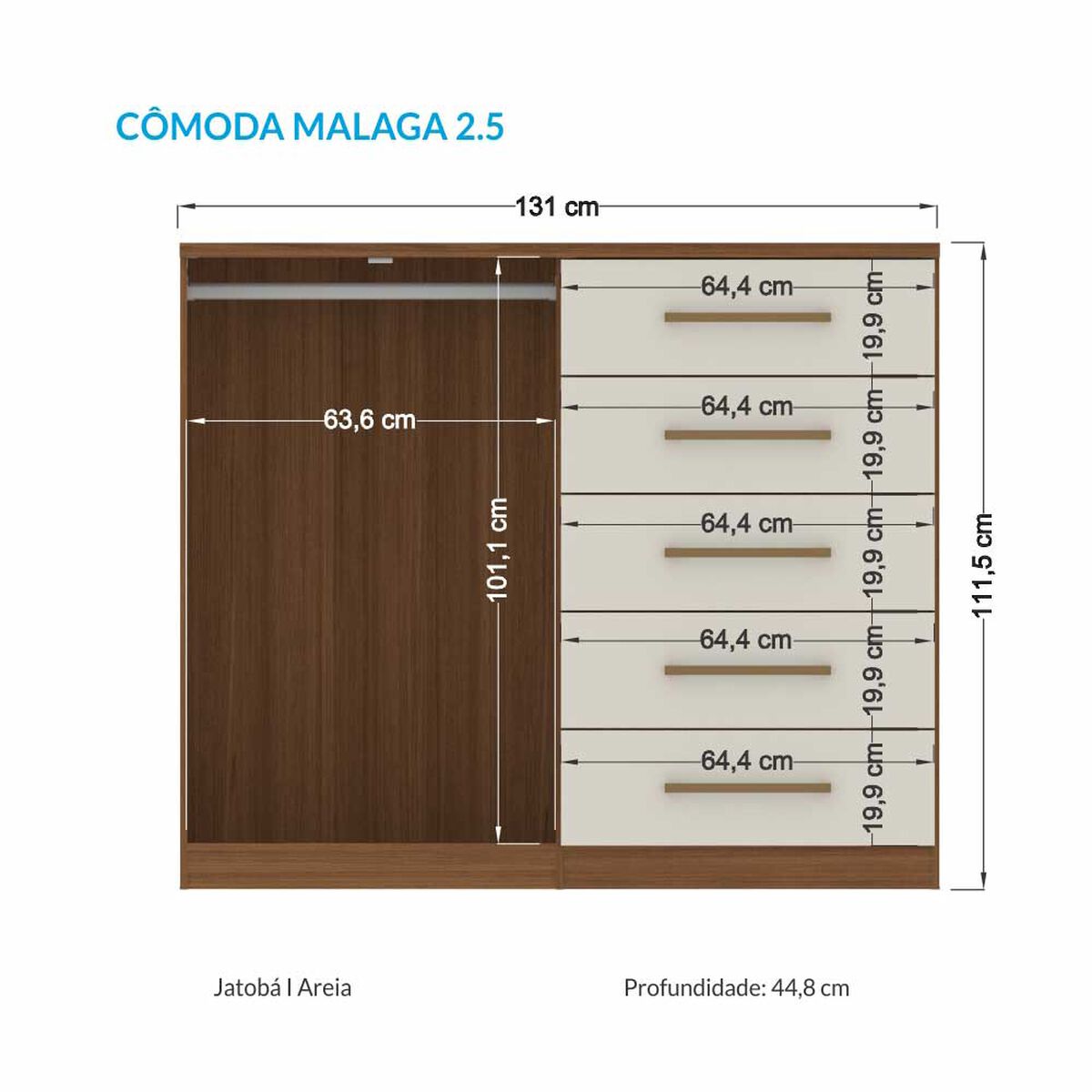Cómoda Onessta Malaga 5 Cajones 2 Puertas Jatova Arena