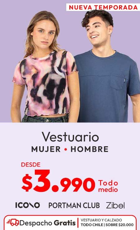 Vestuario Hombre y Mujer desde 4990+ despacho gratis por compras sobre 20.000 en todo chile vestuario y calzado