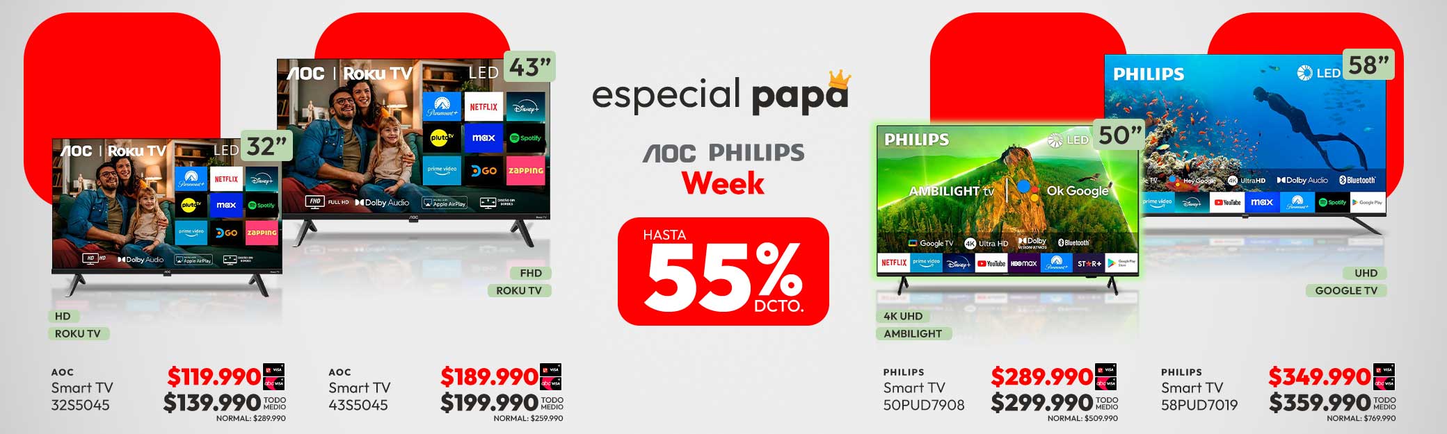 TPV week aoc phillips hasta 55% dcto