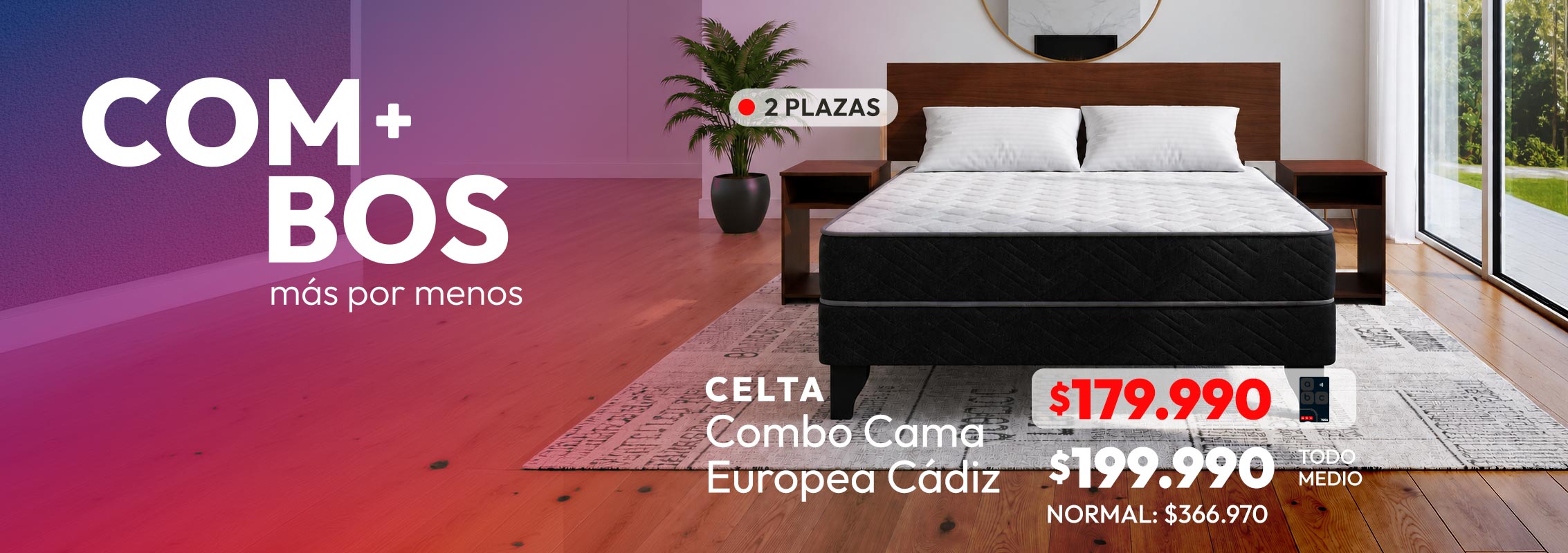 Combo Cama Europea Celta Cádiz 2 Plazas