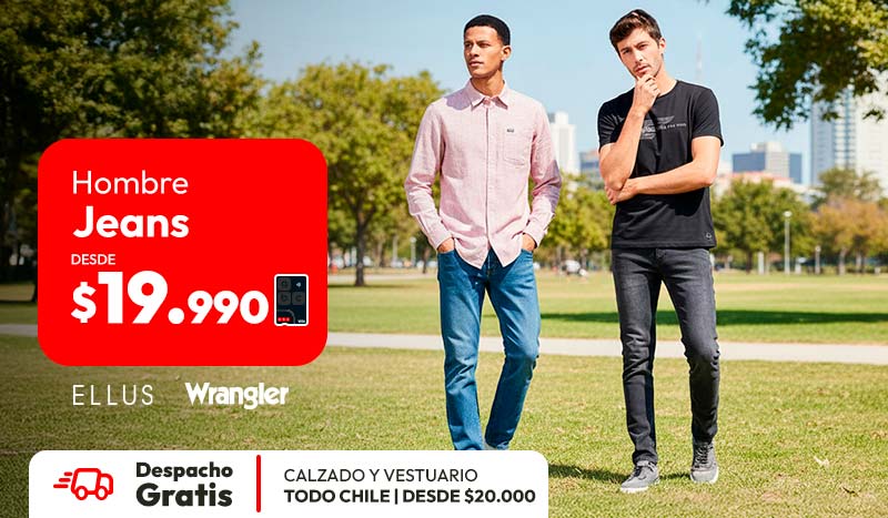 Jeans hombre desde 19990 + despacho gratis vestuario y calzado sobre 20,000 todo chile