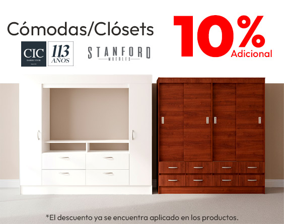 Comodas y Closets CIC y Stanford 10% adicional