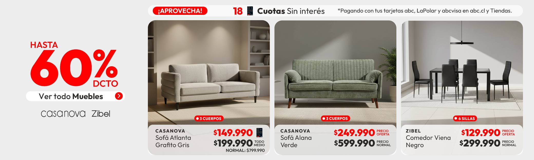 Muebles hasta 60% de dcto